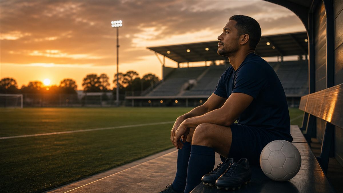Jugador descansando y reflexionando al atardecer