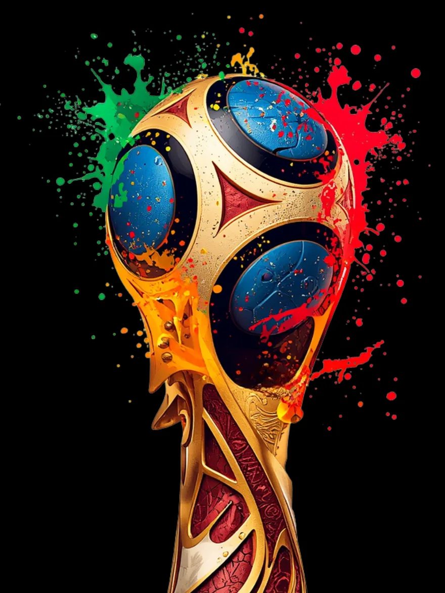 Trofeo del Mundial con salpicaduras de colores